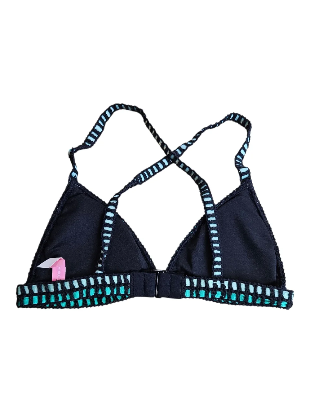 Victoria's Secret Black Bikini Top with Teal & Light Blue Trim Size XS - Picture 2 of 10